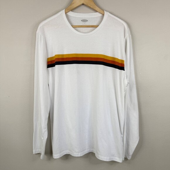 Old Navy Long Sleeve White Soft-Washed Men's Tee Retro Stripe Design Size XL - Picture 1 of 11